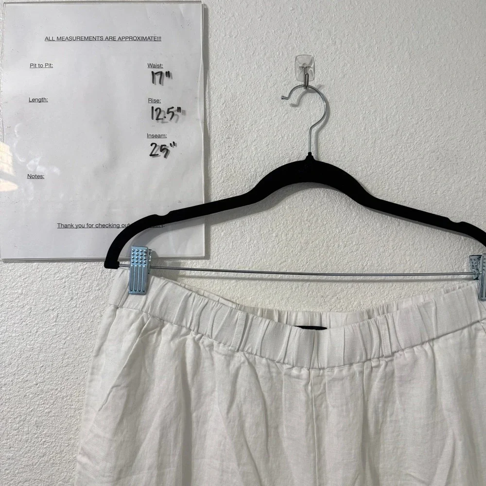 Quince 100% Linen Pants Womens L White High Rise Relaxed Crop Coastal Lagenlook‎